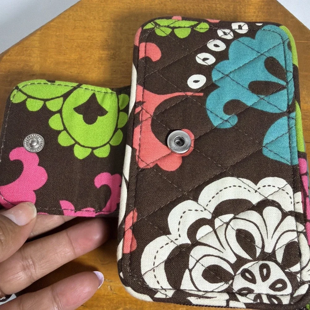 Vera Bradley Quilted ID Wallet‎ Wristlet Floral Brown Pink Blue New Without Tags - Picture 6 of 9